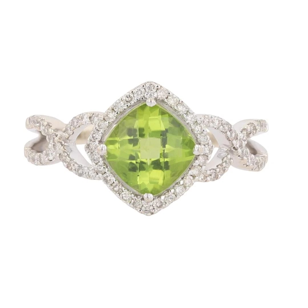 CUSHION PERIDOT & DIAMOND HALO TWISTED SHANK RING (1 of 2)