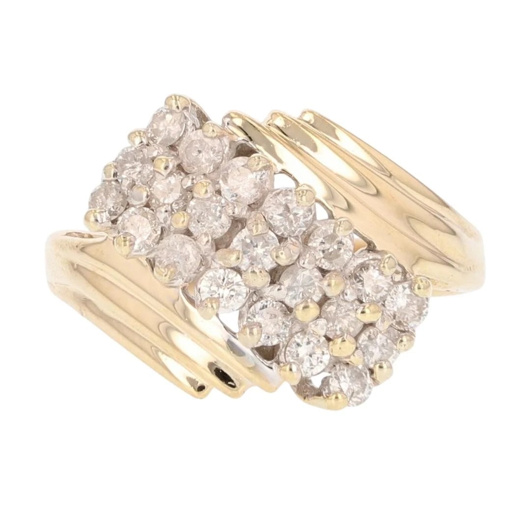 ROUND CUT DIAMOND DIAGONAL SET CLUSTER BYPASS RING: Round Cut Diamond Diagonal Set Cluster Bypass Ring Brand: Unbranded Type: Ring Material: 14k Yellow Gold Main Stone/Creation Natural Color: None Size: 7 US Accessories: None Accessories
