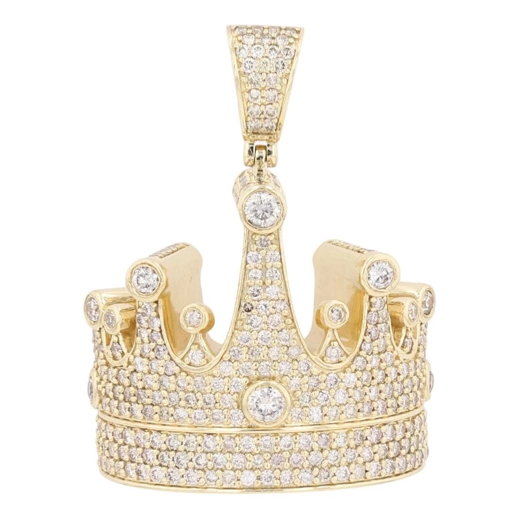 ROUND DIAMOND KINGS CROWN PENDANT 10K YELLOW GOLD: Round Diamond Kings Crown Pendant 10k Yellow Gold Brand: Unbranded Type: Pendant Material: 10k Yellow Gold Main Stone/Creation Natural Color: None Size: Pendant Measurement: 1.5" Length /