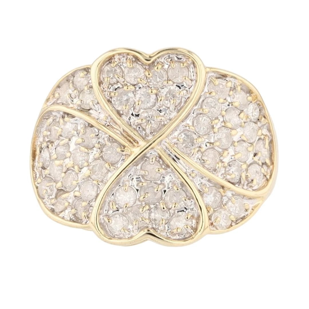 ROUND DIAMOND HEART CLUSTER STATEMENT RING: Round Diamond Heart Cluster Statement Ring Brand: Unbranded Type: Ring Material: 14k Yellow Gold Main Stone/Creation Natural Color: None Size: 7.25 US Accessories: None Accessories Notice: