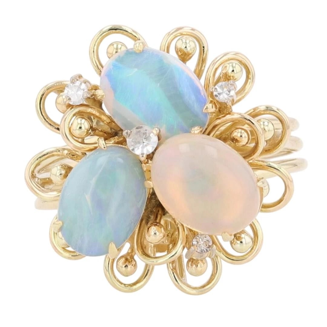 OVAL CABOCHON CUT OPAL & DIAMOND CLUSTER RING (1 of 5)