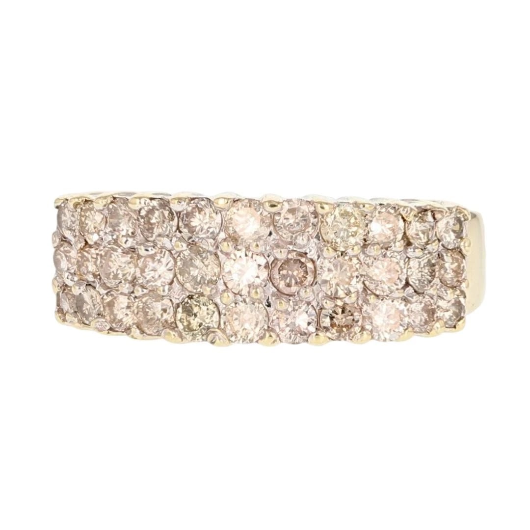 ROUND DIAMOND PAVÉ CLUSTER STATEMENT BAND RING: Round Diamond Pavé Cluster Statement Band Ring Brand: Unbranded Type: Ring Material: 14k Yellow Gold Main Stone/Creation Natural Color: None Size: 7.25 US Accessories: None Accessories