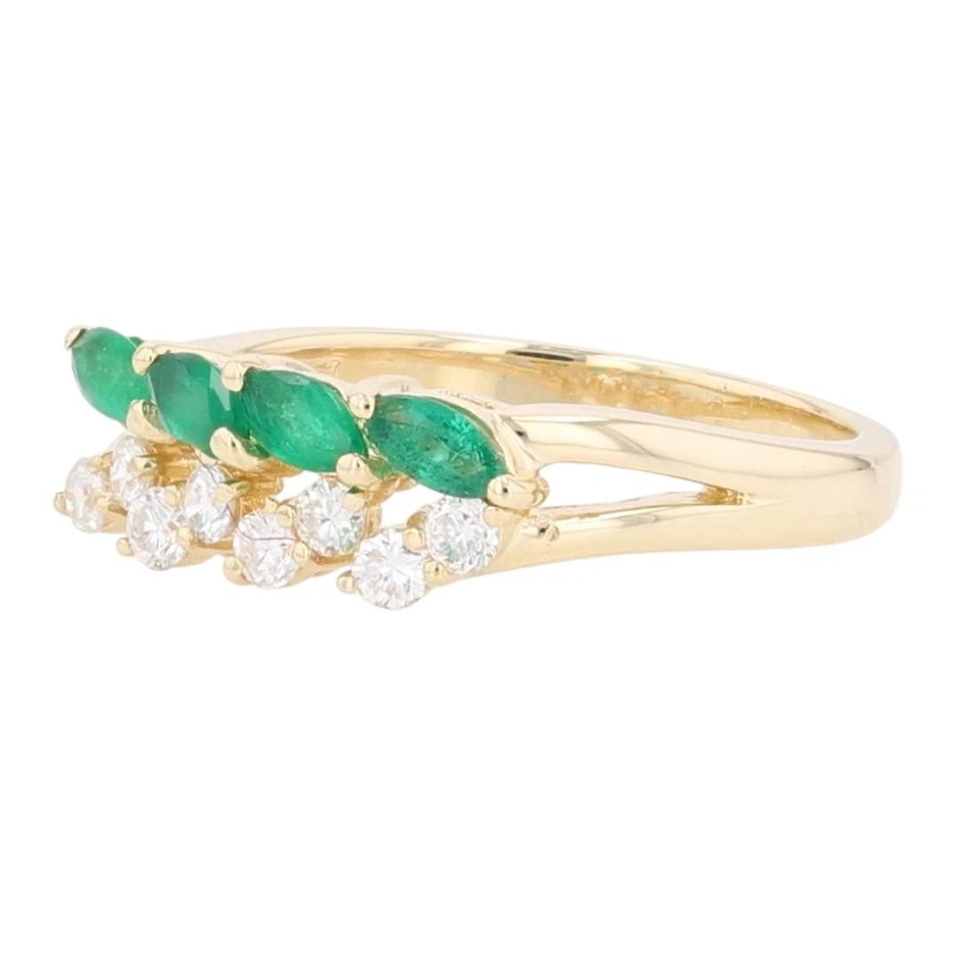 MARQUISE EMERALD & DIAMOND LEAF STATEMENT RING - 3