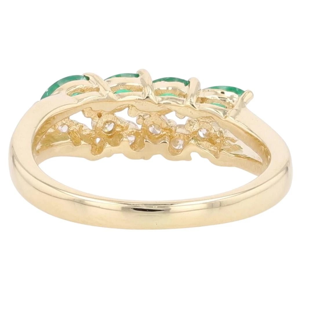 MARQUISE EMERALD & DIAMOND LEAF STATEMENT RING - 5