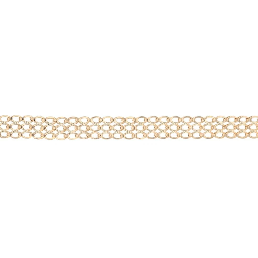 MESH FANCY LINK BRACELET 14K YELLOW GOLD: Mesh Fancy Link Bracelet 14k Yellow Gold Brand: Unbranded Type: Bracelet Material: 14k Yellow Gold Color: None Size: Bracelet Measurement: 7" Length / 6.7mm Width Accessories: None