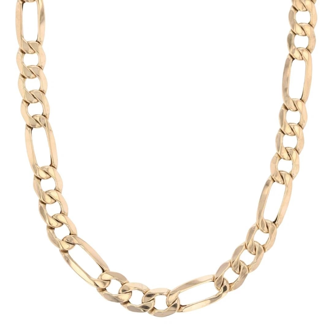 AIR SOLID FIGARO LINK CHAIN NECKLACE 10K YELLOW GOLD: Air Solid Figaro Link Chain Necklace 10k Yellow Gold Brand: Air Solid Type: Necklace Material: 10k Yellow Gold Color: None Size: Necklace Measurement: 22.5" Length / 7mm Accessories: None