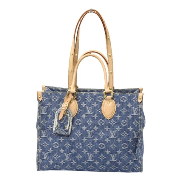LOUIS VUITTON ONTHEGO MONOGRAM DENIM TOTE BAG: Louis Vuitton Onthego Monogram Denim Tote Bag Brand: LOUIS VUITTON Type/Style: Handbag Material: Monogram Color: Blue Size: W: 34cm x H: 25.5cm x D: 15cm [ Strap or shoulder length ] Top handle: 3
