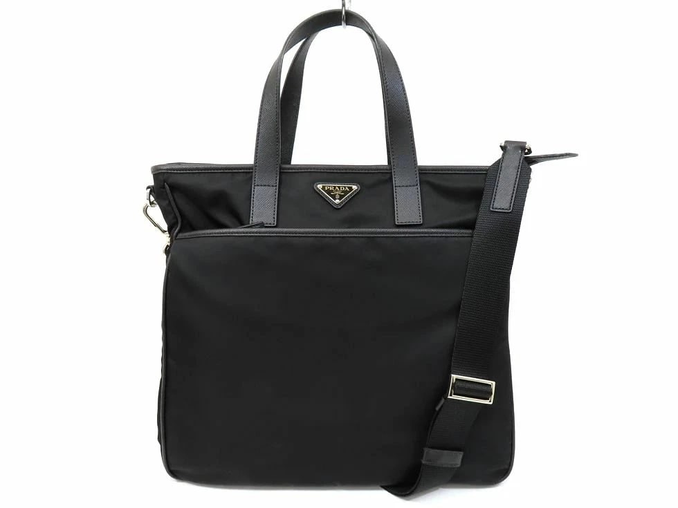 PRADA NYLON LEATHER NERO 2WAY TOTE BAG (1 of 5)