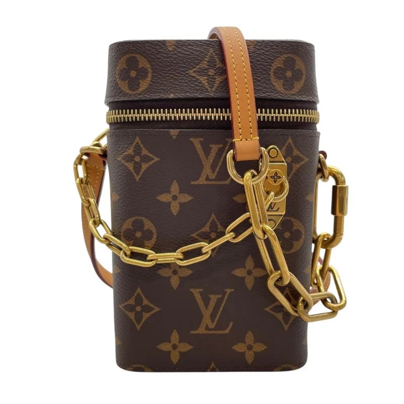 LOUIS VUITTON PHONE BOX BROWN MONOGRAM CANVAS SHOULDER BAG: LOUIS VUITTON Phone Box Brown Monogram Canvas Shoulder Bag Brand: LOUIS VUITTON Type/Style: Handbag Material: Monogram Canvas Color: Brown Size: W: 11cm / H: 17cm / D: 5.5cm / Shoulder: 116cm Acc