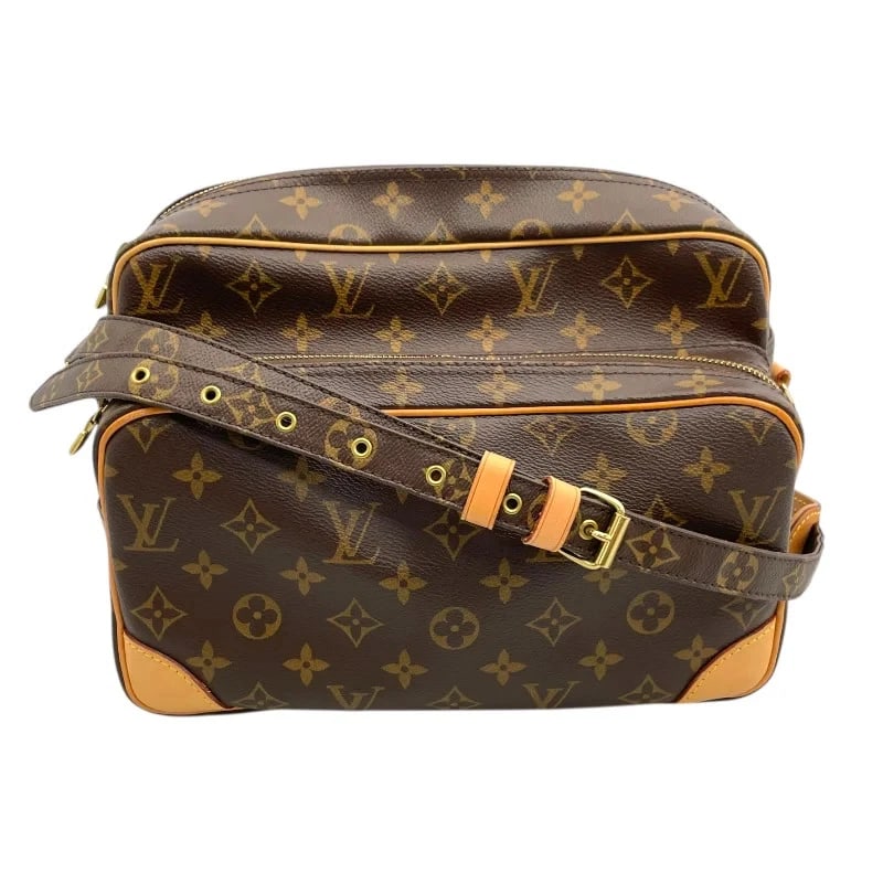 LOUIS VUITTON NILE BROWN MONOGRAM SHOULDER BAG: LOUIS VUITTON Nile Brown Monogram Shoulder Bag Brand: LOUIS VUITTON Type/Style: Handbag Material: Monogram Color: Brown Size: W: 28cm / H: 21cm / D: 12cm / Shoulder: 123-140cm Accessories: None