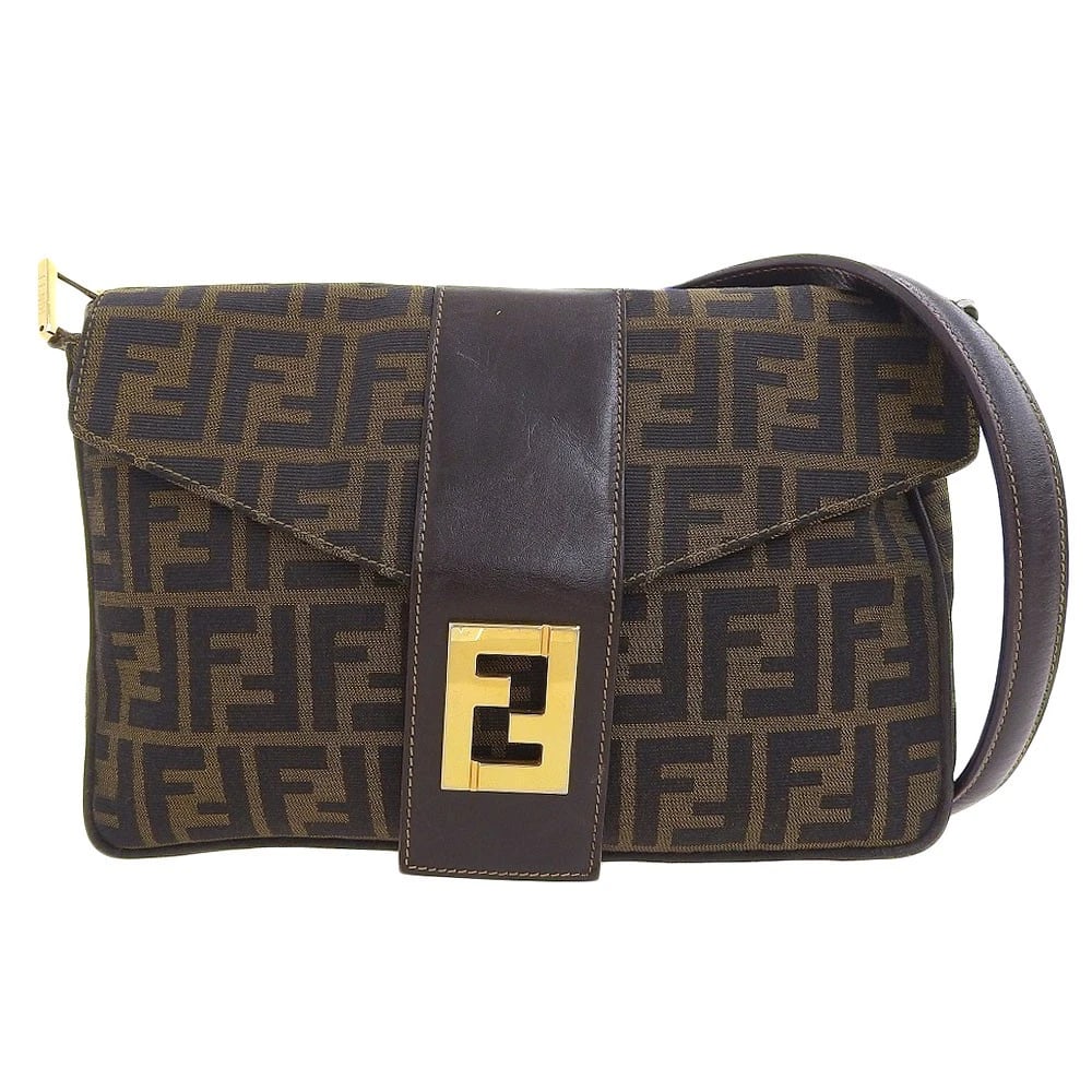 FENDI ZUCCA PATTERN SHOULDER BAG CANVAS×LEATHER BROWN: FENDI Zucca Pattern Shoulder Bag Canvas×Leather Brown Brand: Fendi Type/Style: Shoulder Bag Material: Canvas X Leather Color: Brown Size: W:29.5cm (bottom) / H:21cm / D:8cm Accessories: None <