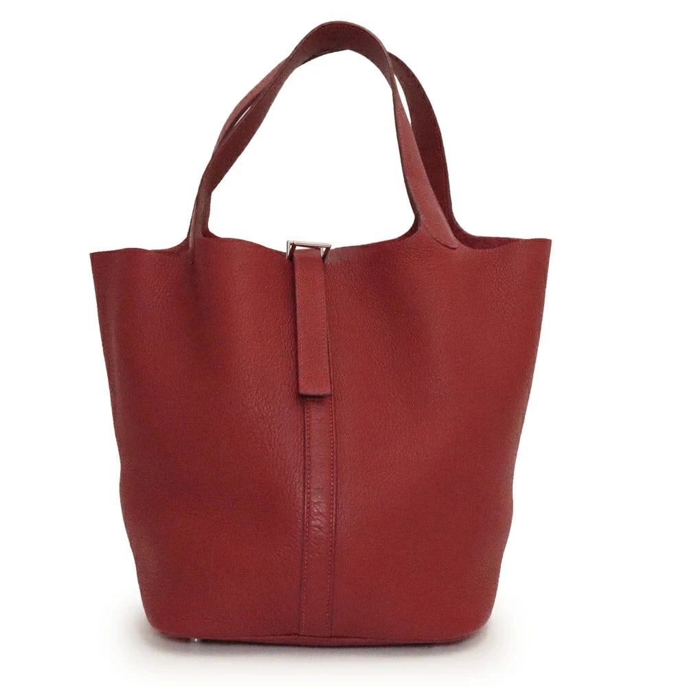 HERMES PICOTIN 26 GM HANDBAG LEATHER ROUGE: HERMES Picotin 26 GM Handbag Leather Rouge Brand: HERMES Type/Style: Handbag Material: Taurillon Clemence Color: Rouge H (Rouge Ash) X Red Size: W:26cm x H:26cm x D:21cm Handle:37cm Accessories: