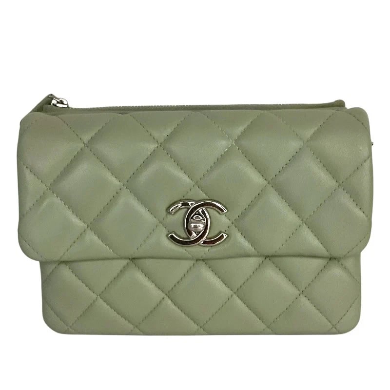 CHANEL MATELASSÉ SMALL FLAP BAG SAGE LAMBSKIN SHOULDER BAG (1 of 6)