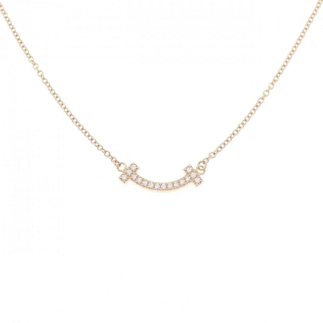 TIFFANY T SMILE MINI NECKLACE: Tiffany T Smile mini Necklace Brand: Tiffany Type: Necklace Material: 750 Pink Gold Main Stone/Creation Natural Color: Pink Gold Size: 41/46cm Accessories: None Accessories Notice: When