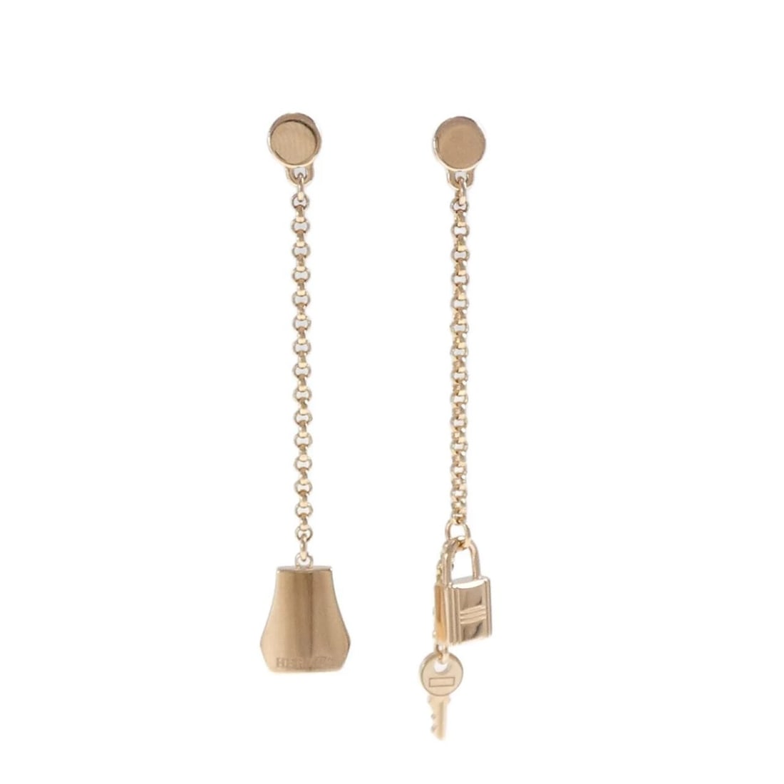 HERMES KELLY CLOCHETTE EARRINGS: HERMES Kelly Clochette Earrings Brand: HERMES Type: Earrings Material: 750 Pink Gold Color: Pink Gold Size: ActualSize HxW: 64.6mmx7.1mm Accessories: None Accessories Notice: When purchasing