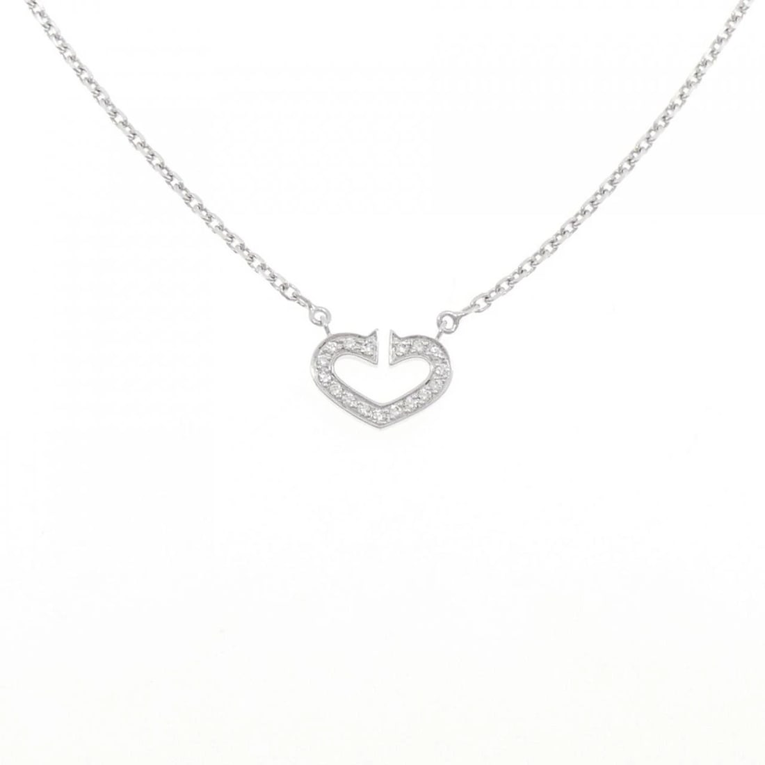 CARTIER C HEART NECKLACE: Cartier C Heart Necklace Brand: Cartier Type: Necklace Material: 750 White Gold Main Stone/Creation Natural Color: White Gold Size: 40cm Accessories: None Accessories Notice: When purchasing