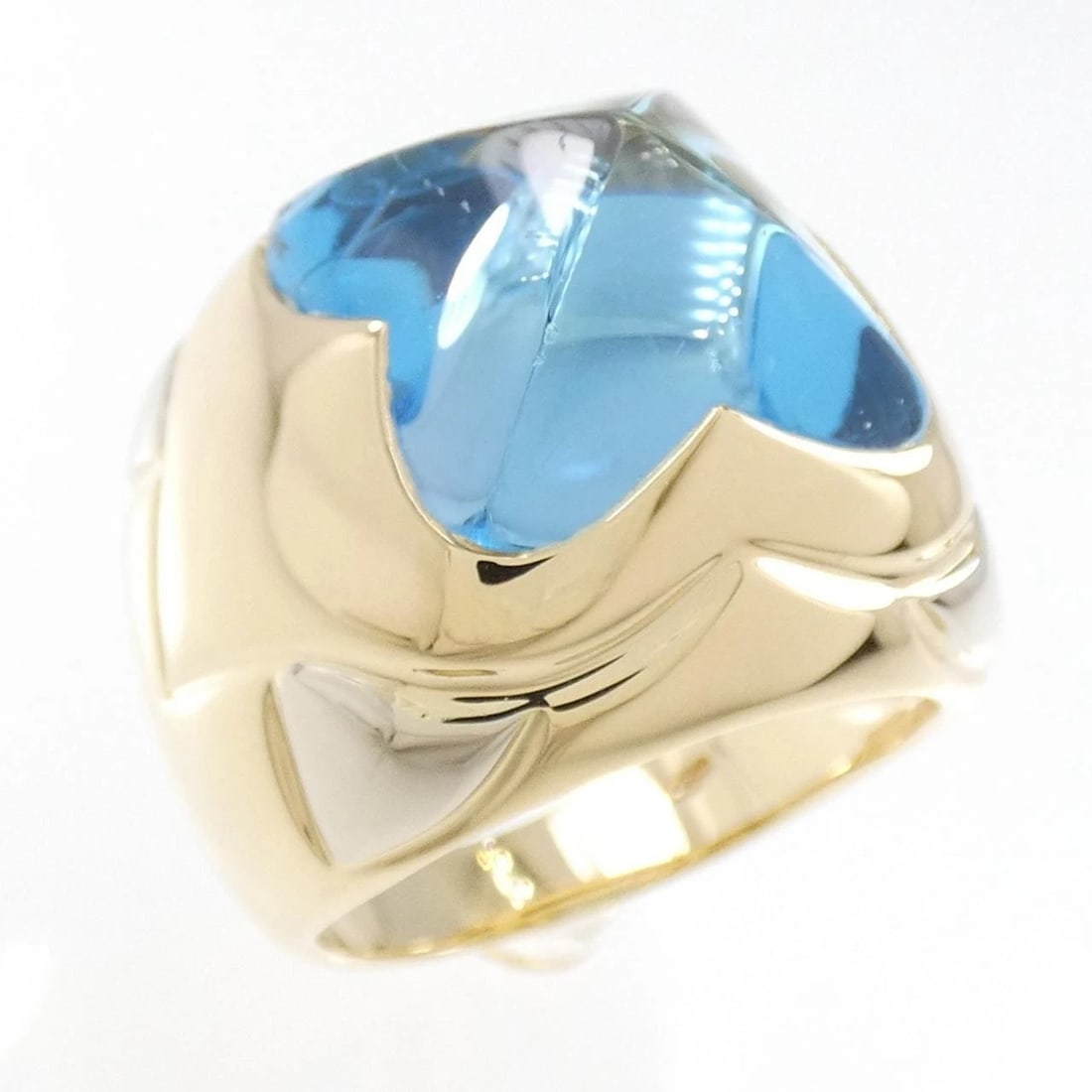 BVLGARI PIRAMIDE RING: Bvlgari Piramide Ring Brand: BVLGARI Type: Ring Material: 750 Yellow Gold 750 White Gold Main Stone/Creation Blue Topaz Color: Yellow Gold White Gold Size: 5-5.5 (US size) Accessories: None
