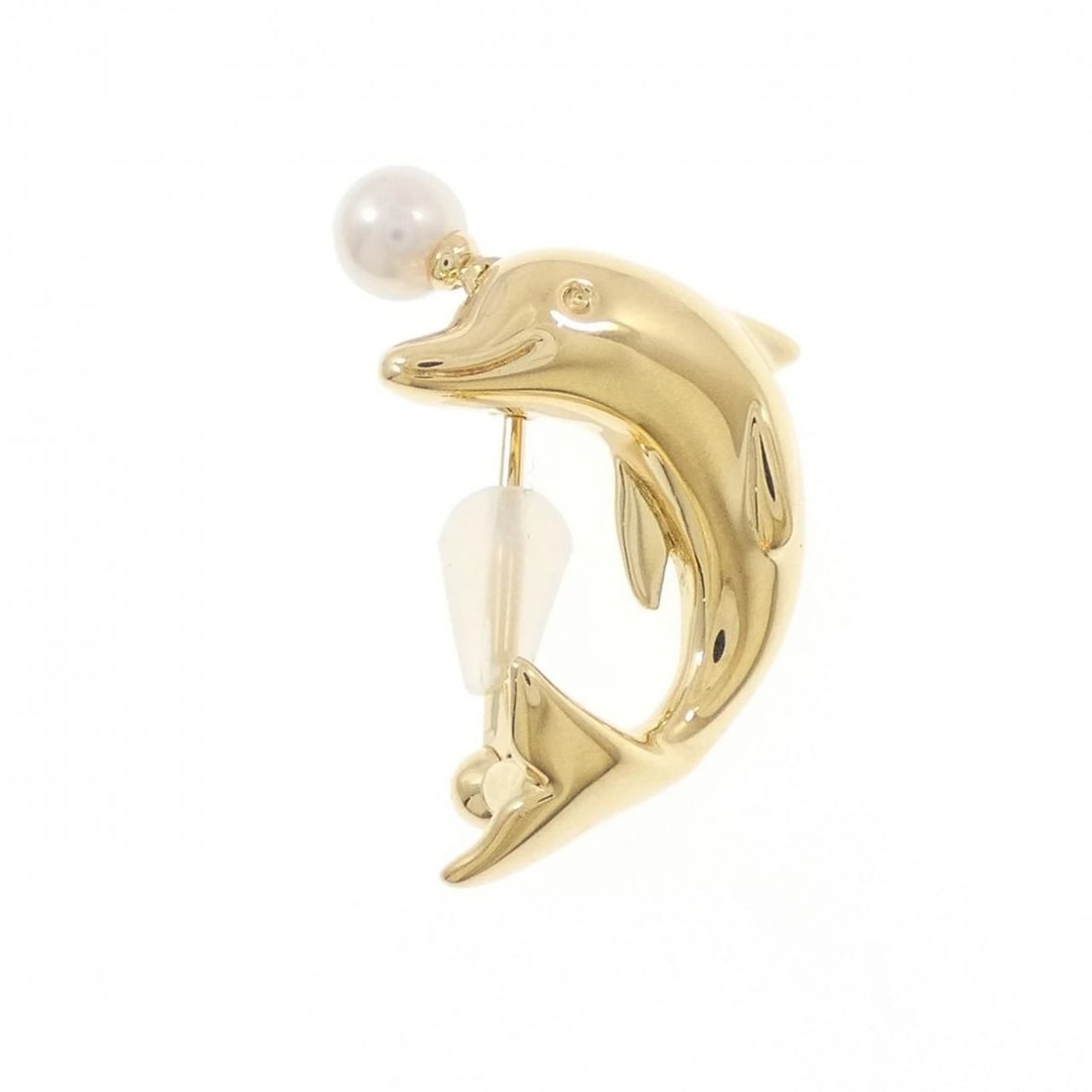 MIKIMOTO DOLPHIN AKOYA PEARL BROOCH: MIKIMOTO Dolphin Akoya Pearl Brooch Brand: MIKIMOTO Type: Pendant Brooch Material: K18 Yellow GoldMain Stone/Creation Akoya Pearl Color: Yellow Gold Size: ActualSize HxW: 21.9mmx15.1mm 