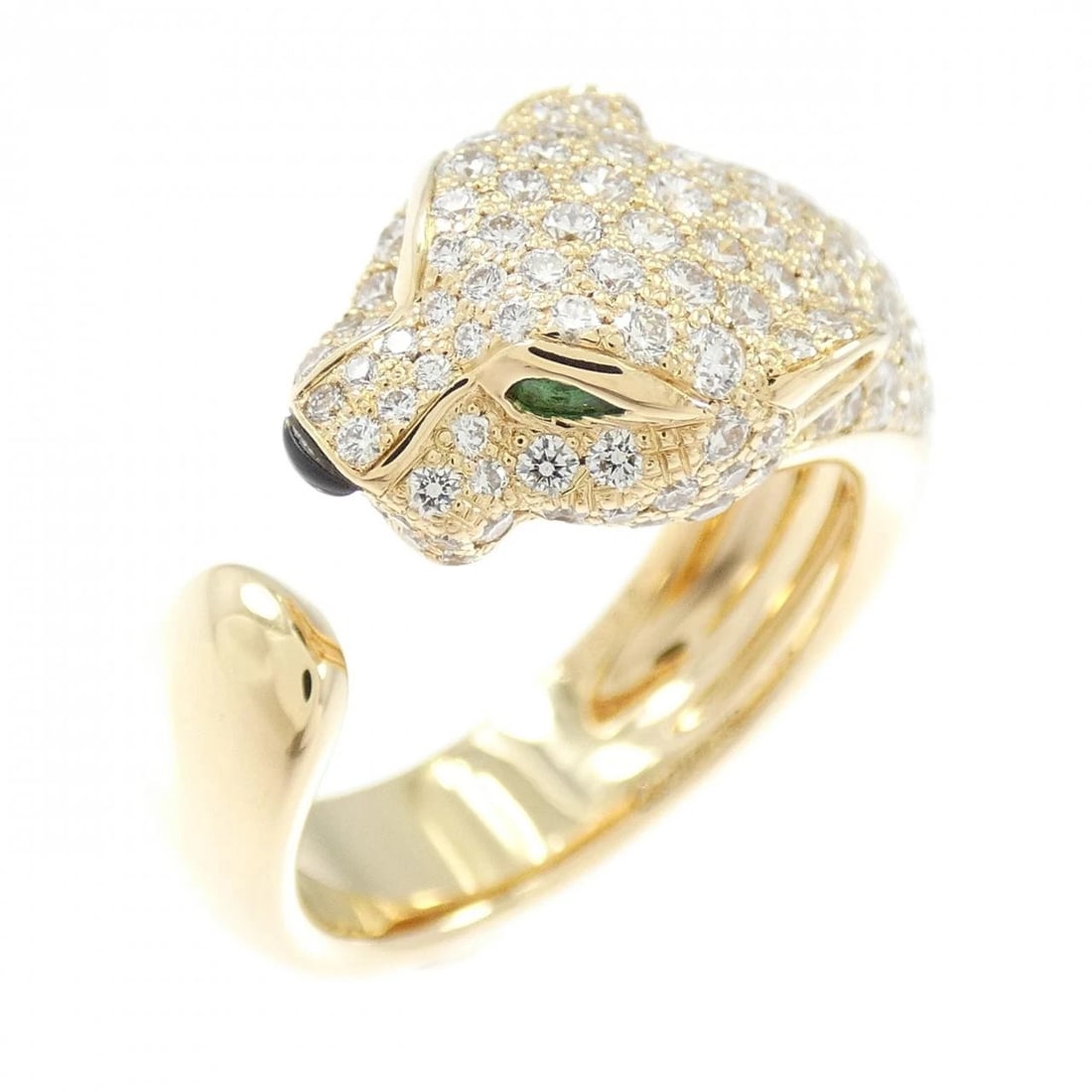 CARTIER PANTHERE RING: Cartier Panthere Ring Brand: Cartier Type: Ring Material: 750 Yellow Gold Main Stone/Creation Emerald Color: Yellow Gold Size: 8 (US size) Accessories: None Accessories Notice: When