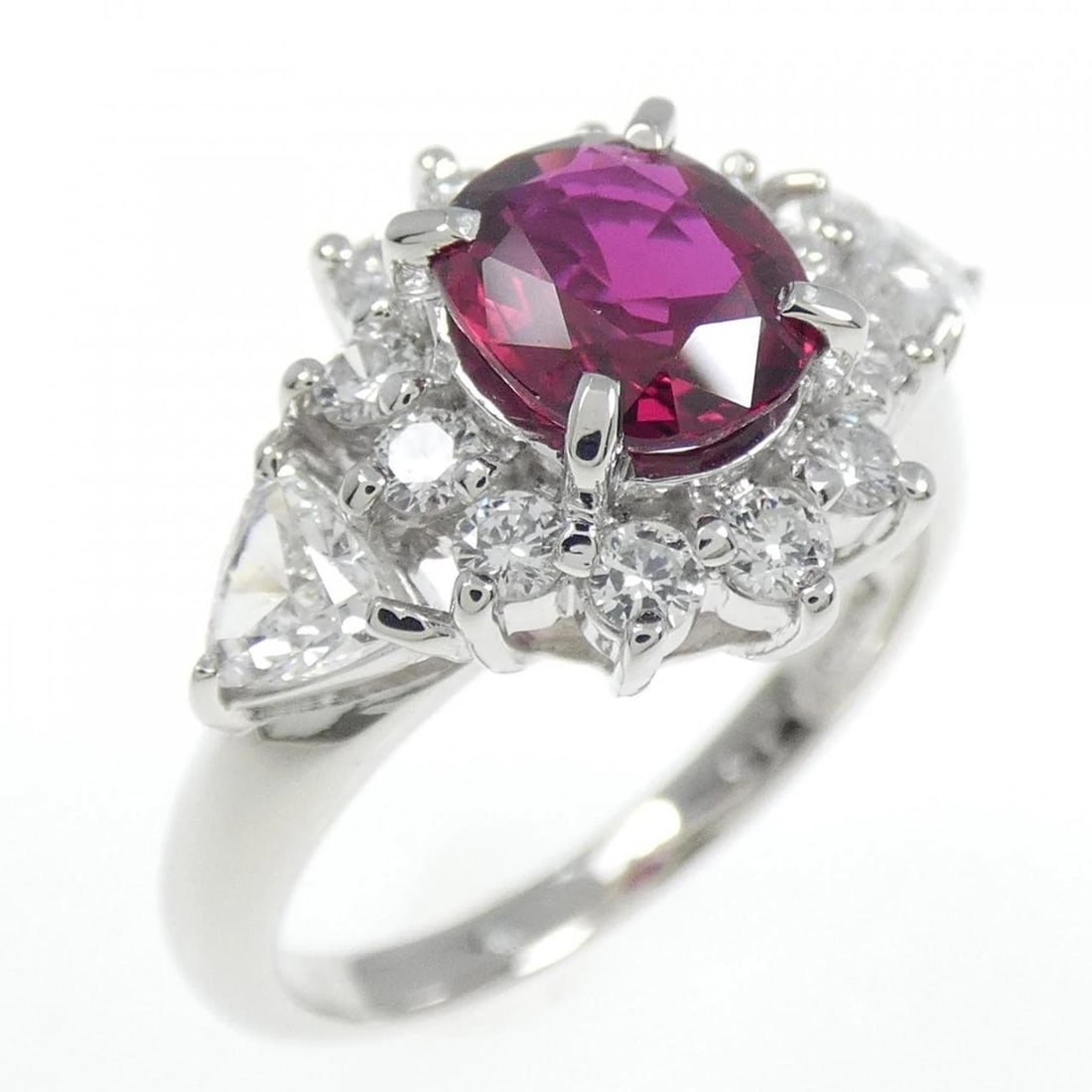 TASAKI RUBY RING: TASAKI Ruby Ring Brand: TASAKI Type: Ring Material: Platinum 900 Main Stone/Creation Ruby Color: Platinum Size: 5.5 -6 (US size) Accessories: None Accessories Notice: When purchasing