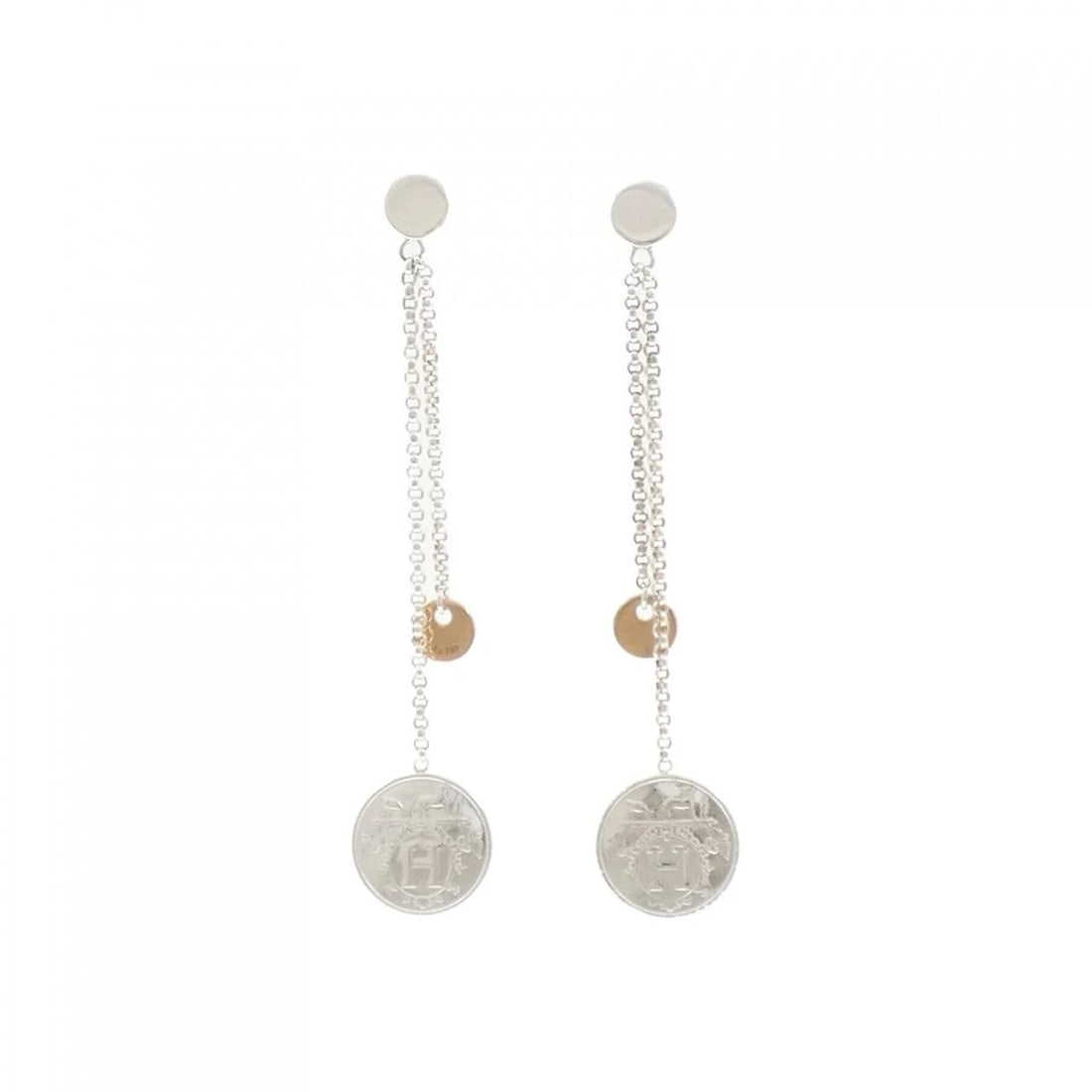 HERMES EX LIBRIS PM EARRINGS: HERMES Ex Libris PM Earrings Brand: HERMES Type: Earrings Material: 925 Silver 750 Pink Gold Color: Silver, Pink Gold Size: ActualSize HxW: 66.7mmx13.0mm Accessories: None Accessories Notice: