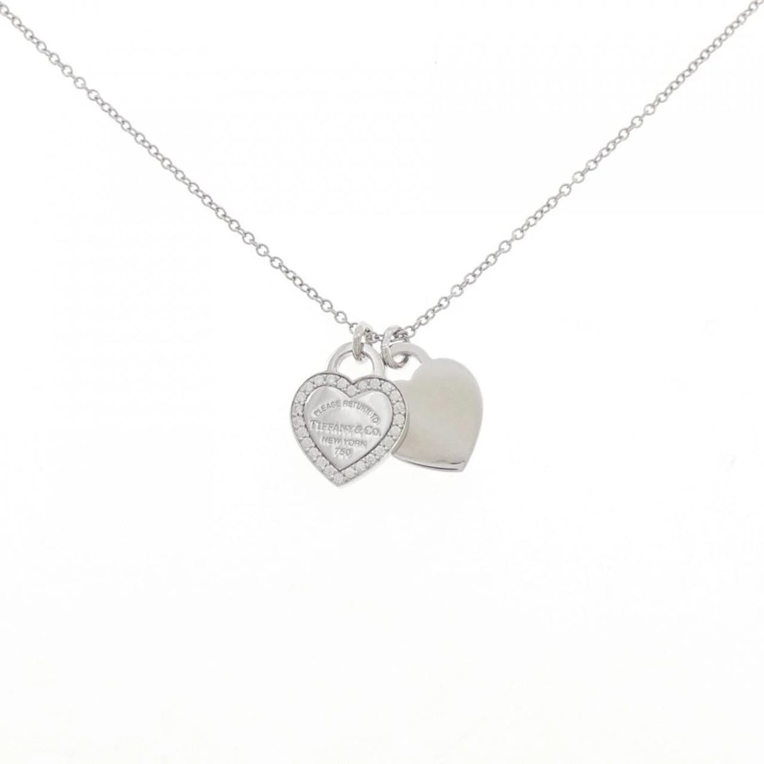 TIFFANY RETURN TO TIFFANY DOUBLE HEART TAG MINI NECKLACE: Tiffany Return to Tiffany Double Heart tag mini Necklace Brand: Tiffany Type: Necklace Material: 750 White Gold Main Stone/Creation Natural Color: White Gold Size: 40cm Accessories: None
