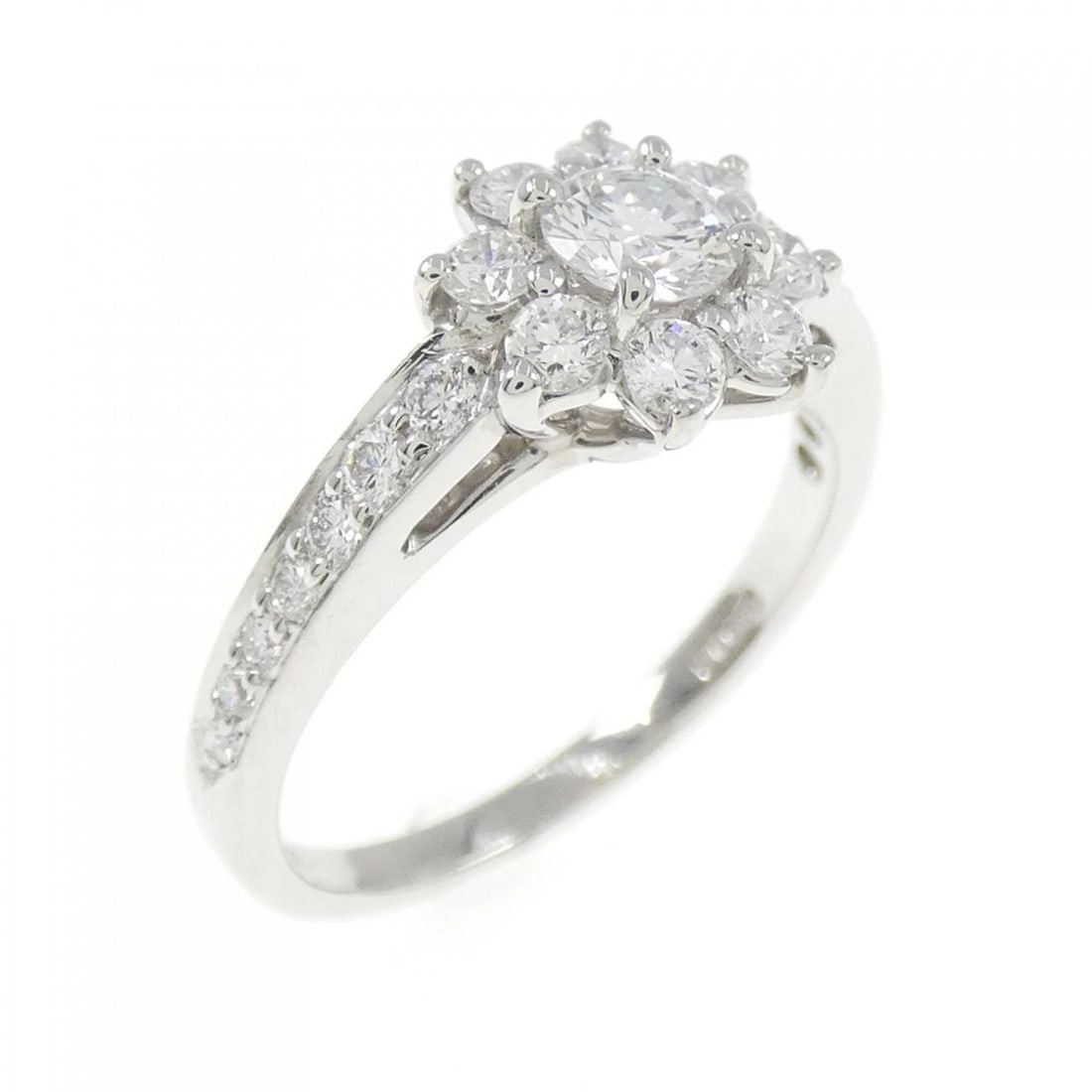 TIFFANY & CO. FLORA RING: Tiffany & Co. Flora Ring Brand: Tiffany Type: Ring Material: Platinum Main Stone/Creation Natural Color: Platinum Size: 4-4.5 (US size) Accessories: None Accessories Notice: When purchasing