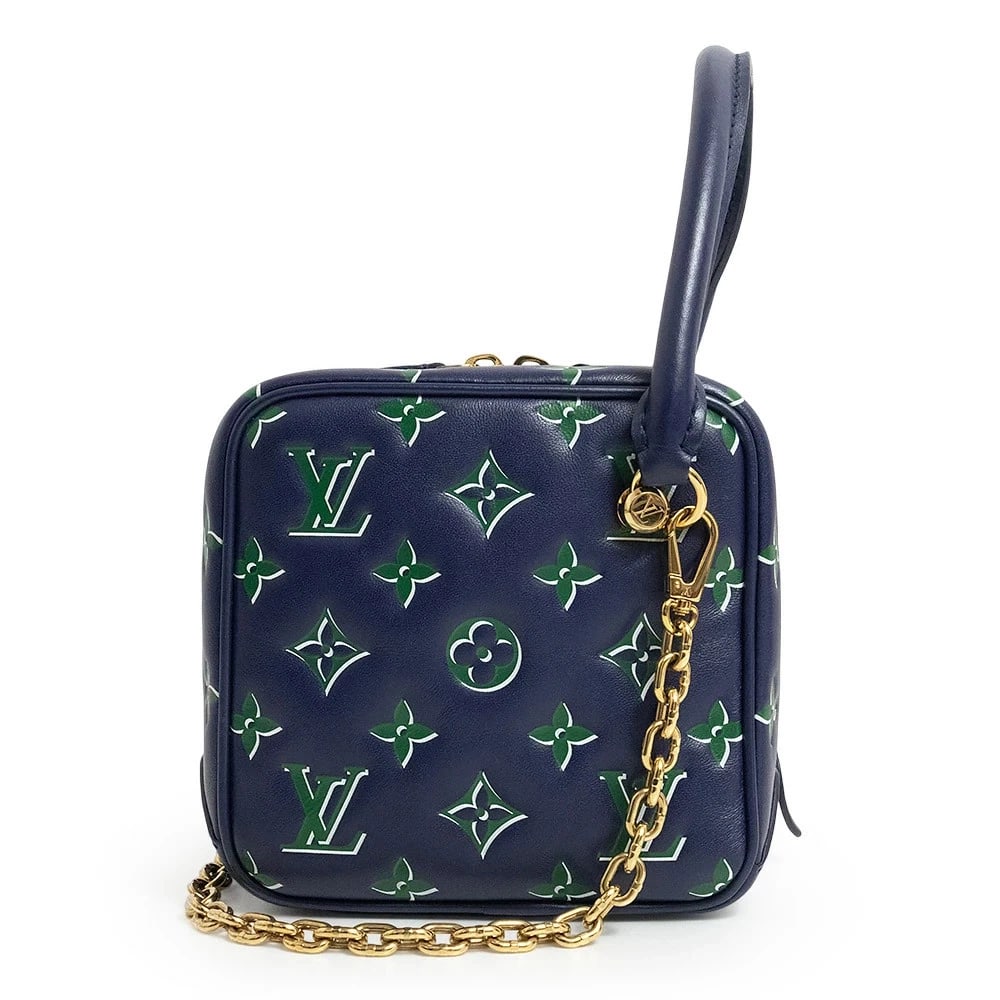 LOUIS VUITTON SQUARE MONOGRAM BLUE GREEN: LOUIS VUITTON Square Monogram Blue Green Brand: LOUIS VUITTON Type/Style: Handbag Material: Lambskin (Sheepskin) Color: Blue X Green Size: W:15cm x H:15cm x D:14.5cm Handle: 42cm Accessories: Non