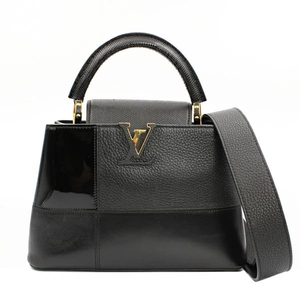 LOUIS VUITTON CAPUCINES BB MONOGRAM ENAMEL CALF LEATHER BLACK: Louis Vuitton Capucines BB Monogram Enamel Calf Leather Black Brand: Louis Vuitton Type/Style: Handbag Material: Patent Leather X Calf Leather Color: Black Size: W:26cm × H:17cm × D:9cm /