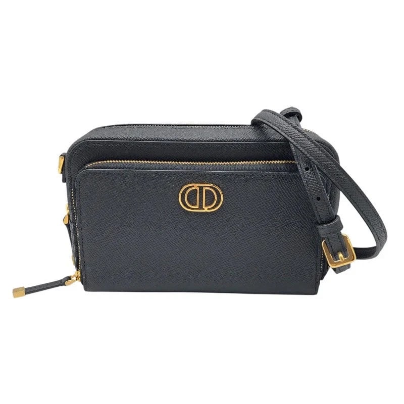 CHRISTIAN DIOR CARO DOUBLE POUCH SHOULDER BAG BLACK CALF LEATHER (1 of 6)