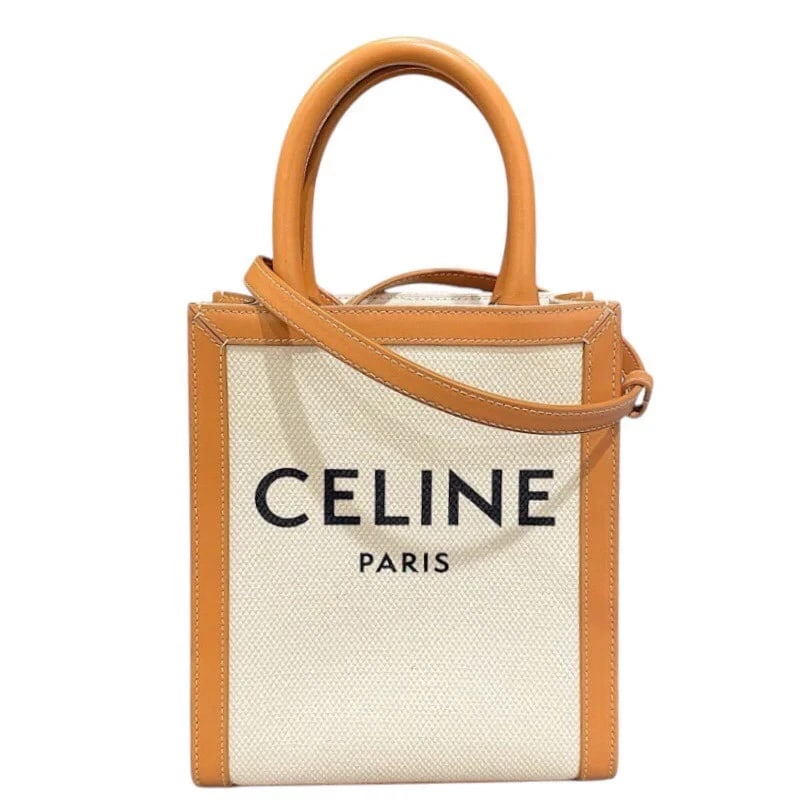 CELINE VERTICAL CABAS MINI NATURAL/TAN CANVAS/LEATHER SHOULDER BAG: CELINE Vertical Cabas Mini Natural/Tan Canvas/Leather Shoulder Bag Brand: CELINE Type/Style: Handbag Material: Canvas/Leather Color: Natural/Tan Size: W: 17cm / H: 20cm / D: 5.5cm / Shoulder: 100c