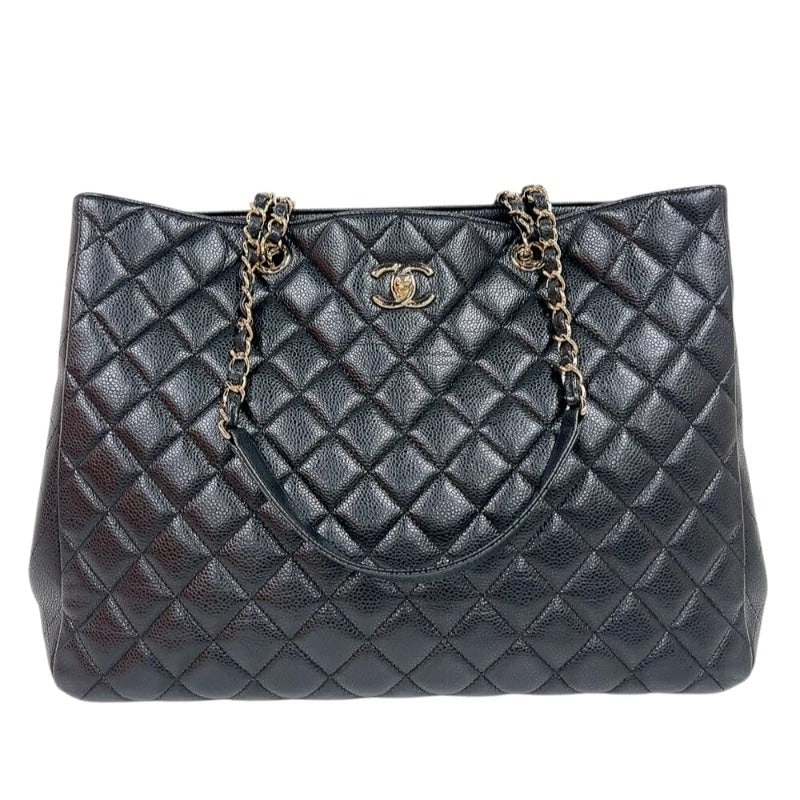 CHANEL MATELASSÉ CHAIN TOTE BLACK GHW CAVIAR SKIN SHOULDER BAG (1 of 12)