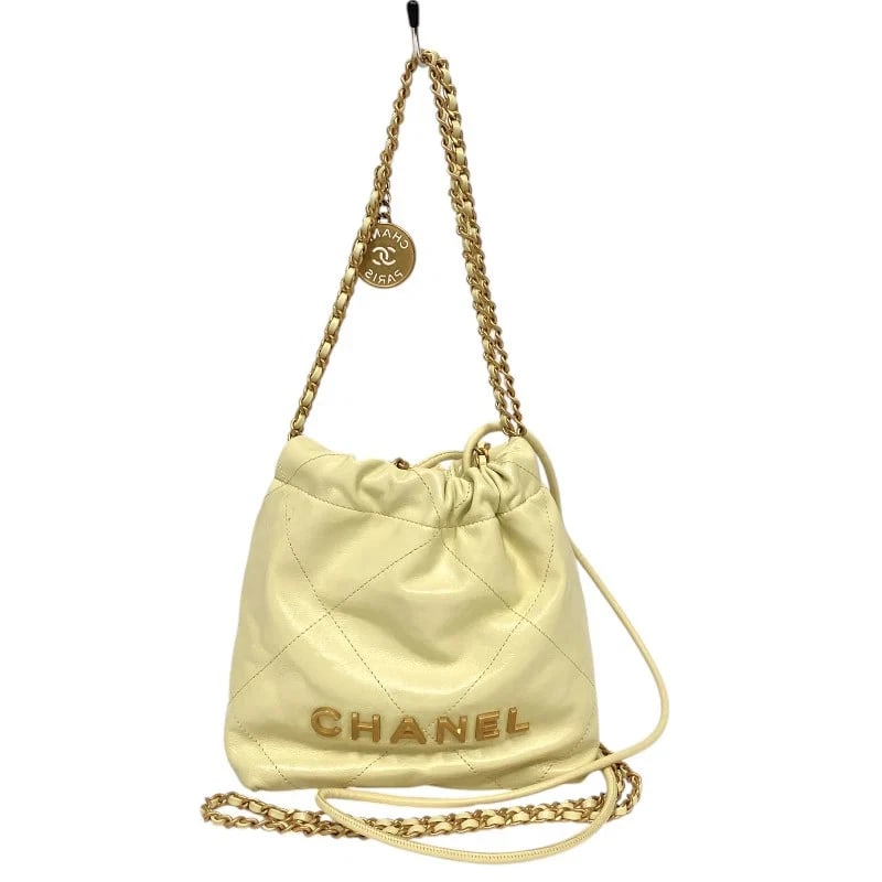 CHANEL 22 MINI BAG LIME GHW SHINY CALF SHOULDER BAG: CHANEL 22 Mini Bag Lime GHW Shiny Calf Shoulder Bag Brand: CHANEL Type/Style: Handbag Material: Shiny Calfskin Color: Lime/GD Hardware Size: W: 18cm / H: 19cm / D: 6cm / Shoulder: 115cm 