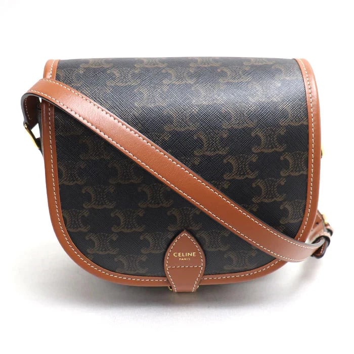 CELINE TRIOMPHE FOLCO MEDIUM SHOULDER BAG BROWN: CELINE Triomphe Folco Medium Shoulder Bag Brown Brand: CELINE Type/Style: Handbag Material: Canvas And Calfskin Color: Brown/Tan Size: W18.5cm x H17cm x D7.5cm Accessories: None Accessorie