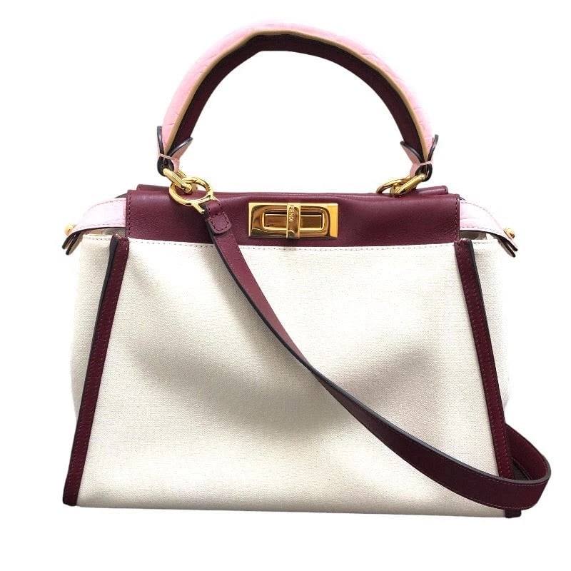 FENDI PEEKABOO REGULAR IVORY CANVAS X CALF LEATHER HANDBAG (1 of 11)