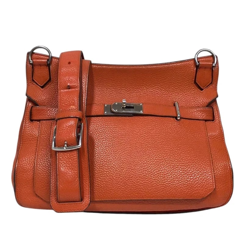 HERMES GYPSY STAMP ORANGE CLEMENCE LEATHER SHOULDER BAG: Hermes Gypsy Stamp Orange Clemence Leather Shoulder Bag Brand: HERMES Type/Style: Handbag Material: Taurillon Color: Orange/SV Hardware Size: W: 34cm / H: 25cm / D: 14cm / Shoulder: 104-122cm 