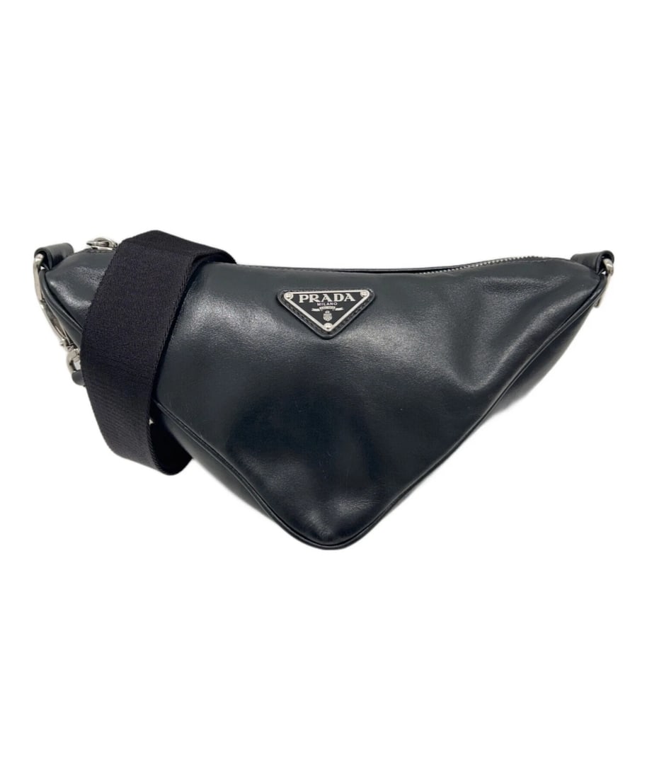 PRADA TRIANGLE SHOULDER BAG: PRADA Triangle Shoulder Bag Brand: PRADA Type/Style: Handbag Material: Calfskin Color: Black Size: H:19.0cm / W:28.0cm / D:10.5cm Accessories: None Accessories Notice: When purchasing pre-