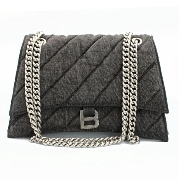 BALENCIAGA CRUSH MEDIUM SHOULDER BAG DENIM BLACK: Balenciaga Crush Medium Shoulder Bag Denim Black Brand: Balenciaga Type/Style: Handbag Material: Denim Color: Gray Size: W:31cm × H:19.5cm × D:10cm / Shoulder length: 113cm Accessories: None <