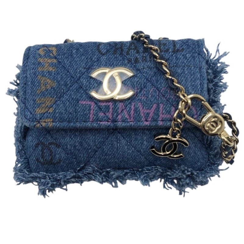 CHANEL DENIM CHAIN CLUTCH SHOULDER BAG: CHANEL Denim Chain Clutch Shoulder Bag Brand: CHANEL Type: Shoulder Bag Material: denim Color: GDHardware Size: W4.3 x H3.1x D0.8inch Shoulder:33.9inch Accessories: None Accessories Notice