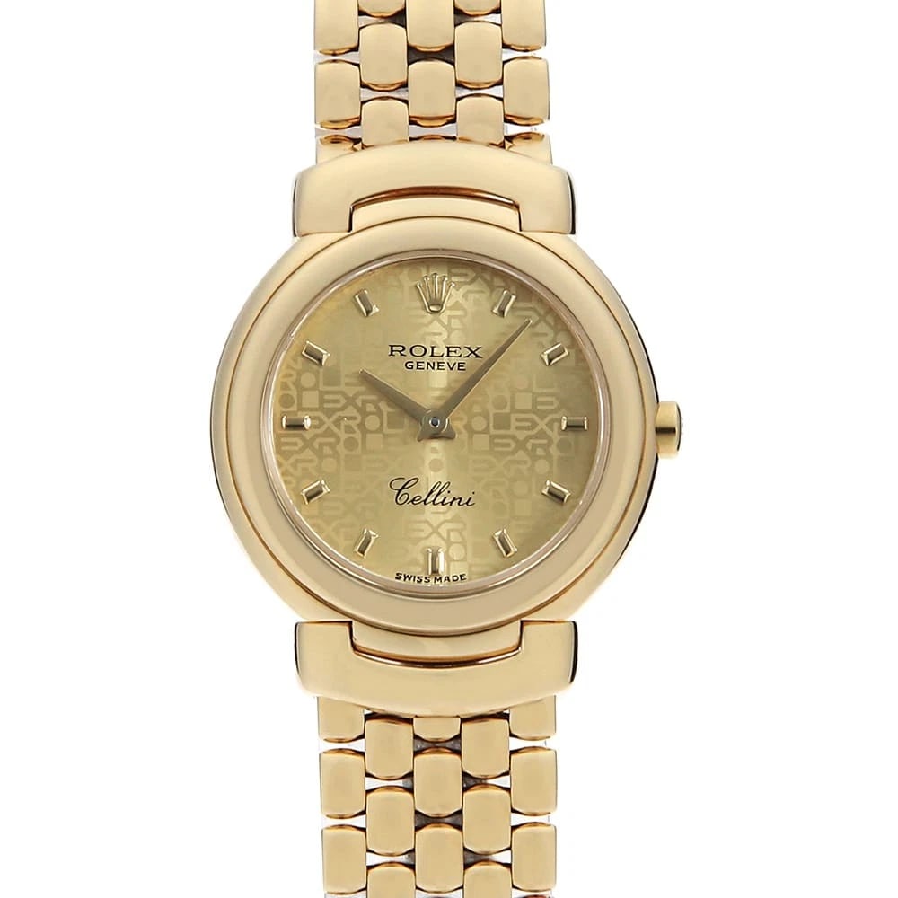 ROLEX CHERINI CHAMPAGNE PRINT COMPUTER WATCH: ROLEX Cherini Champagne Print computer Watch Brand: ROLEX Type: Wrist watch Material: Band Material Yellow Gold, Case Material Yellow Gold Color: Dial Color Champagne Gold Size: Band Size 15.5cm (