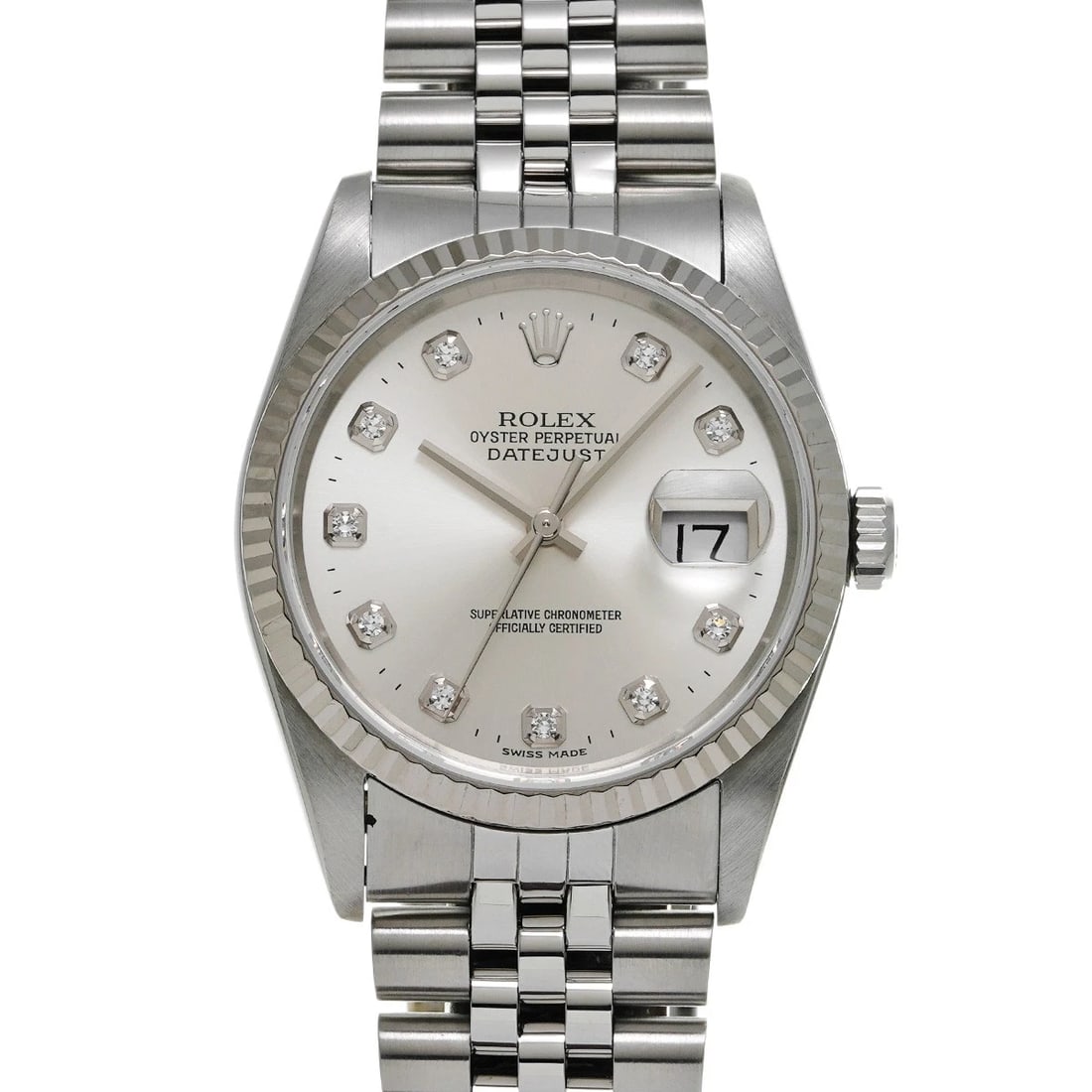 ROLEX DATEJUST SILVER DIAMOND WATCH (1 of 4)