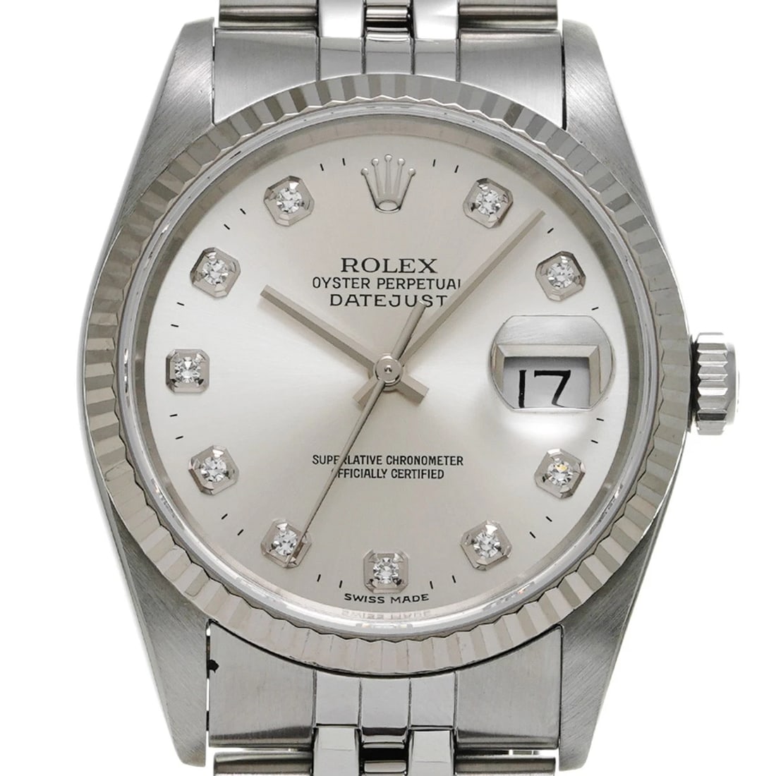 ROLEX DATEJUST SILVER DIAMOND WATCH - 4