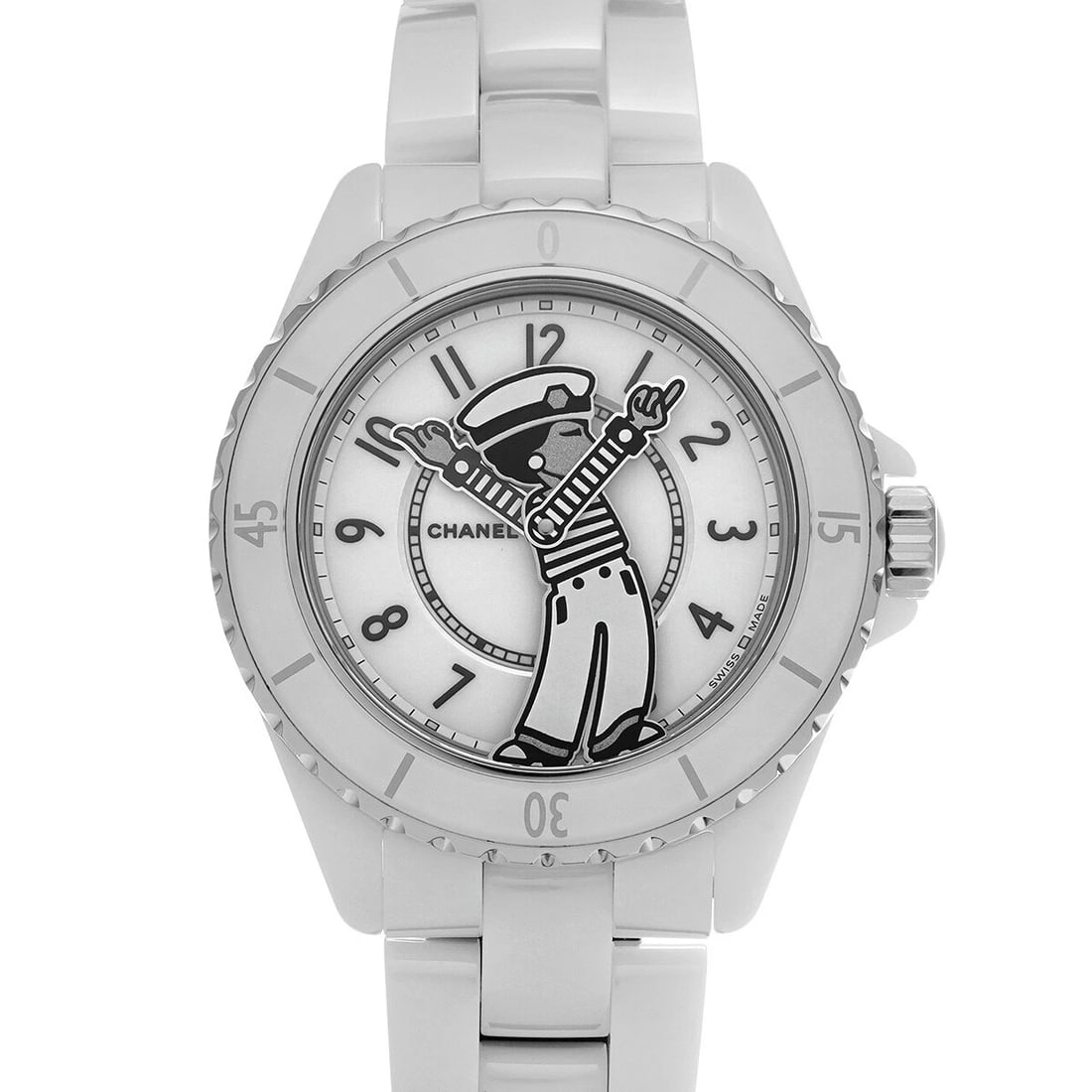 CHANEL MADEMOISELLE J12 LA PAUSA WHITE LACQUER WATCH: CHANEL Mademoiselle J12 La Pausa White lacquer WATCH Brand: CHANEL Type: Wristwatch Material: Band Material ceramic, Case Material ceramic Color: Dial Color White lacquer Size: Case H/about 38mm W
