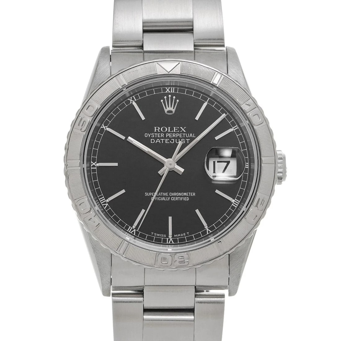 ROLEX DATEJUST THUNDERBIRD BLACK WATCH: ROLEX Datejust Thunderbird black WATCH Brand: ROLEX Type: Wristwatch Material: Band Material Stainless steel, Case Material Stainless steel Color: Dial Color black Size: Case H/about 36mm W/about