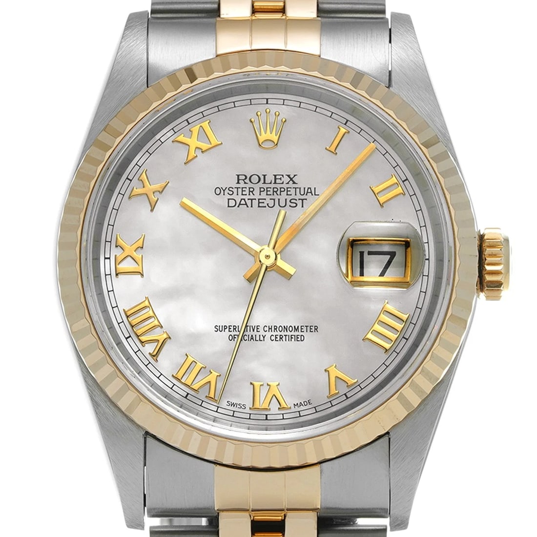 ROLEX DATEJUST WHITE SHELL WATCH - 4