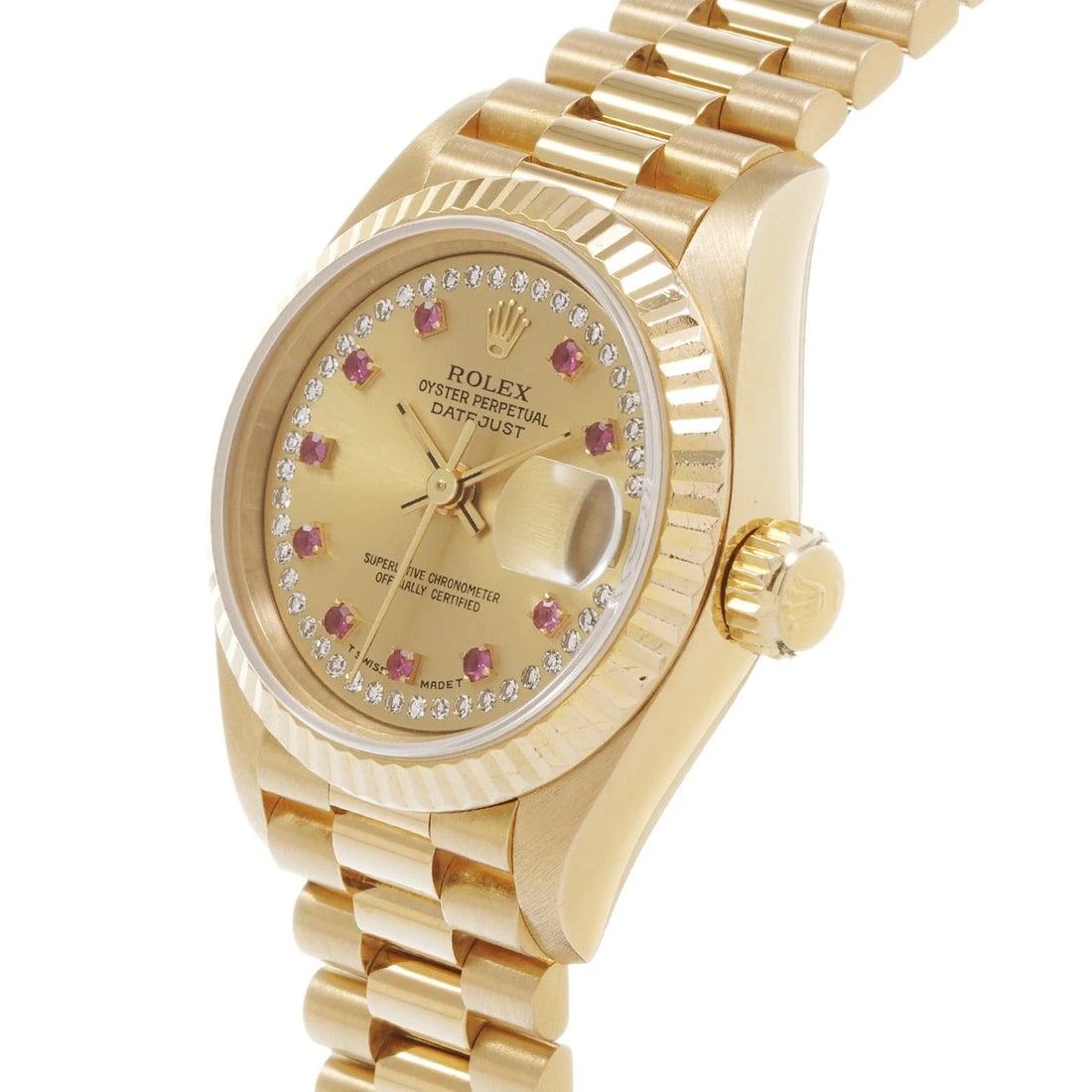 ROLEX DATEJUST CHAMPAGNE MILLIARD DIAMOND RUBY WATCH - 2