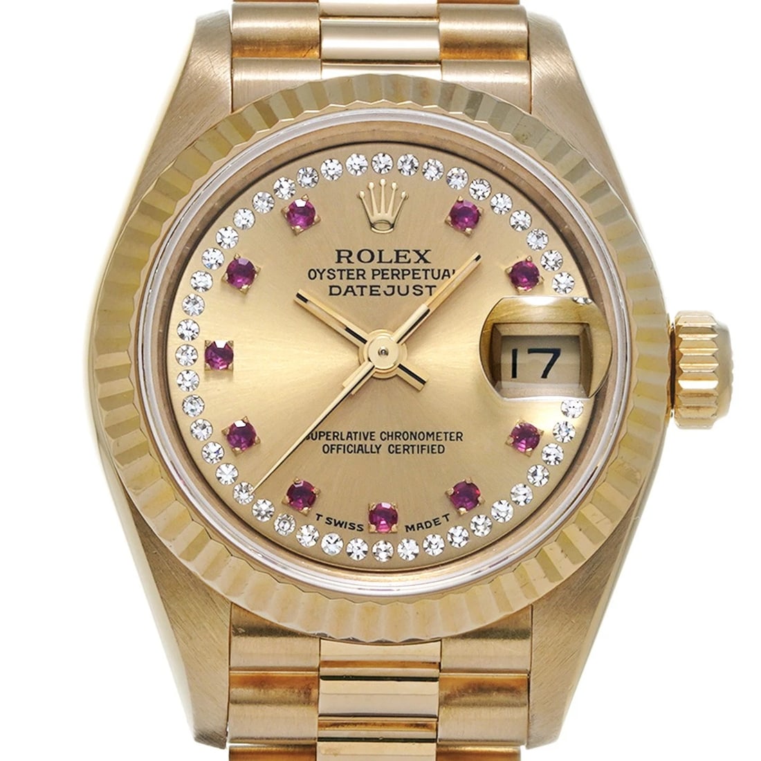 ROLEX DATEJUST CHAMPAGNE MILLIARD DIAMOND RUBY WATCH - 5