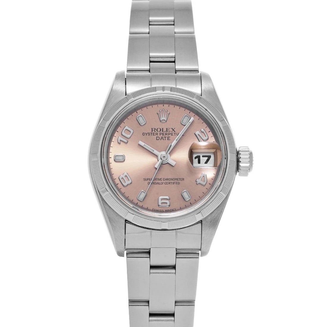 ROLEX OYSTER PERPETUAL PINK WATCH: ROLEX Oyster Perpetual pink WATCH Brand: ROLEX Type: Wristwatch Material: Band Material Stainless steel, Case Material Stainless steel Color: Dial Color pink Size: Case H/about 26mm W/about 26mm D