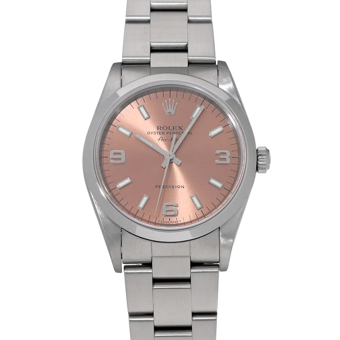 ROLEX AIR KING PINK WATCH: ROLEX Air King pink WATCH Brand: ROLEX Type: Wristwatch Material: Band Material Stainless steel, Case Material Stainless steel Color: Dial Color pink Size: Case H/about 34mm W/about 34mm D/about 1