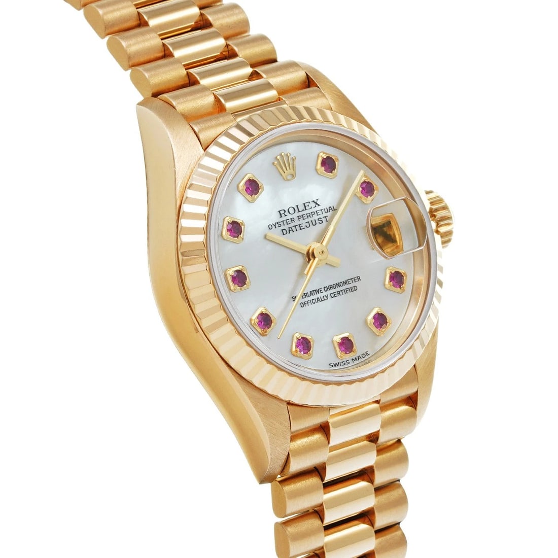 ROLEX DATEJUST WHITE SHELL RUBY WATCH - 3